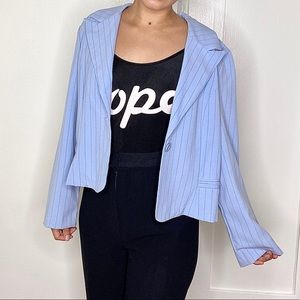 Soft Sky Blue Pinstriped Vintage Blazer Jacket
